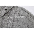 Girl's Knitted Ruffle Collar Cable Cardigan
